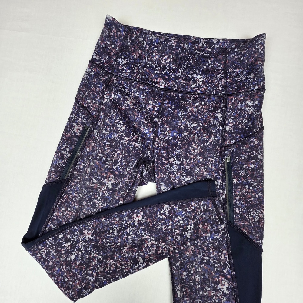 Athleta Rainier Printed Mesh Size S Purple Women High Rise Pocket Leggings - Picture 1 of 10